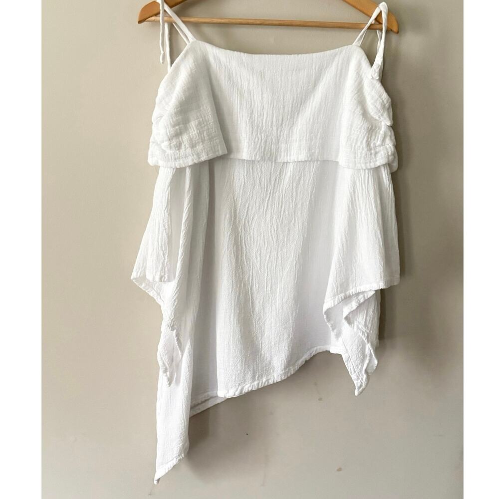 Oh My Gauze! White Off-Shoulder Gauze Blouse with Tie Straps - Picture 5 of 8